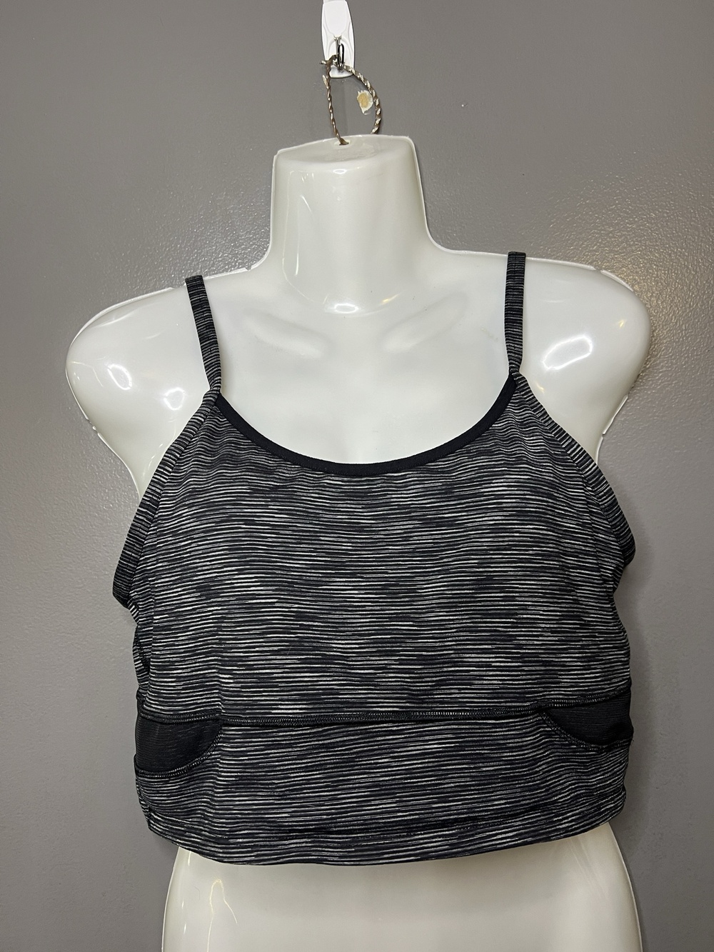 Athleta Sports Bra Womens Large Gray Stripe Crossback Padded Longline Stretch